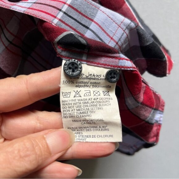 Nudie Jeans plaid short sleeve button down shirt Sz L - Picture 4 of 7